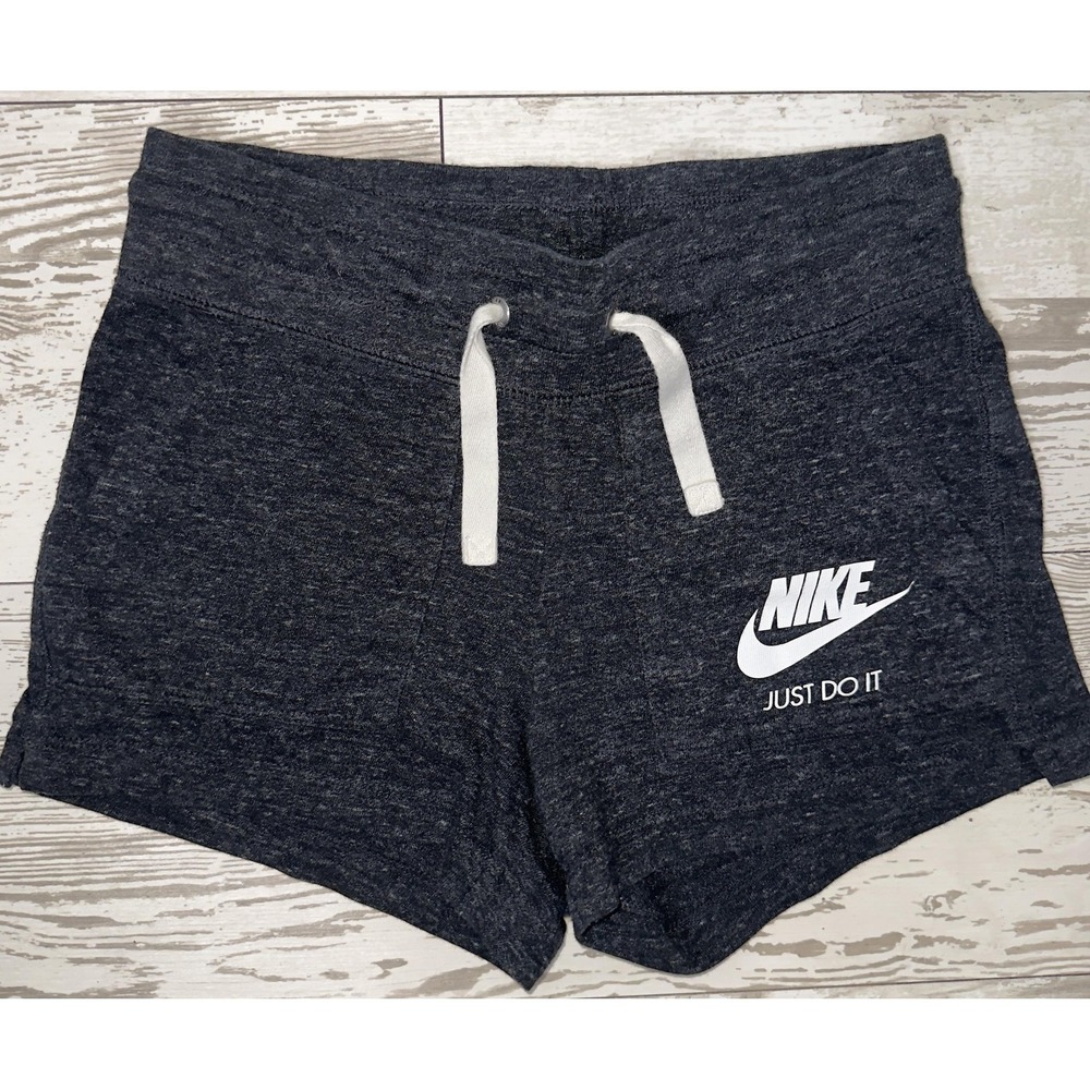 Nike Sweat Shorts Womens XS Gray Just Do It Logo Drawstring Knit Pockets